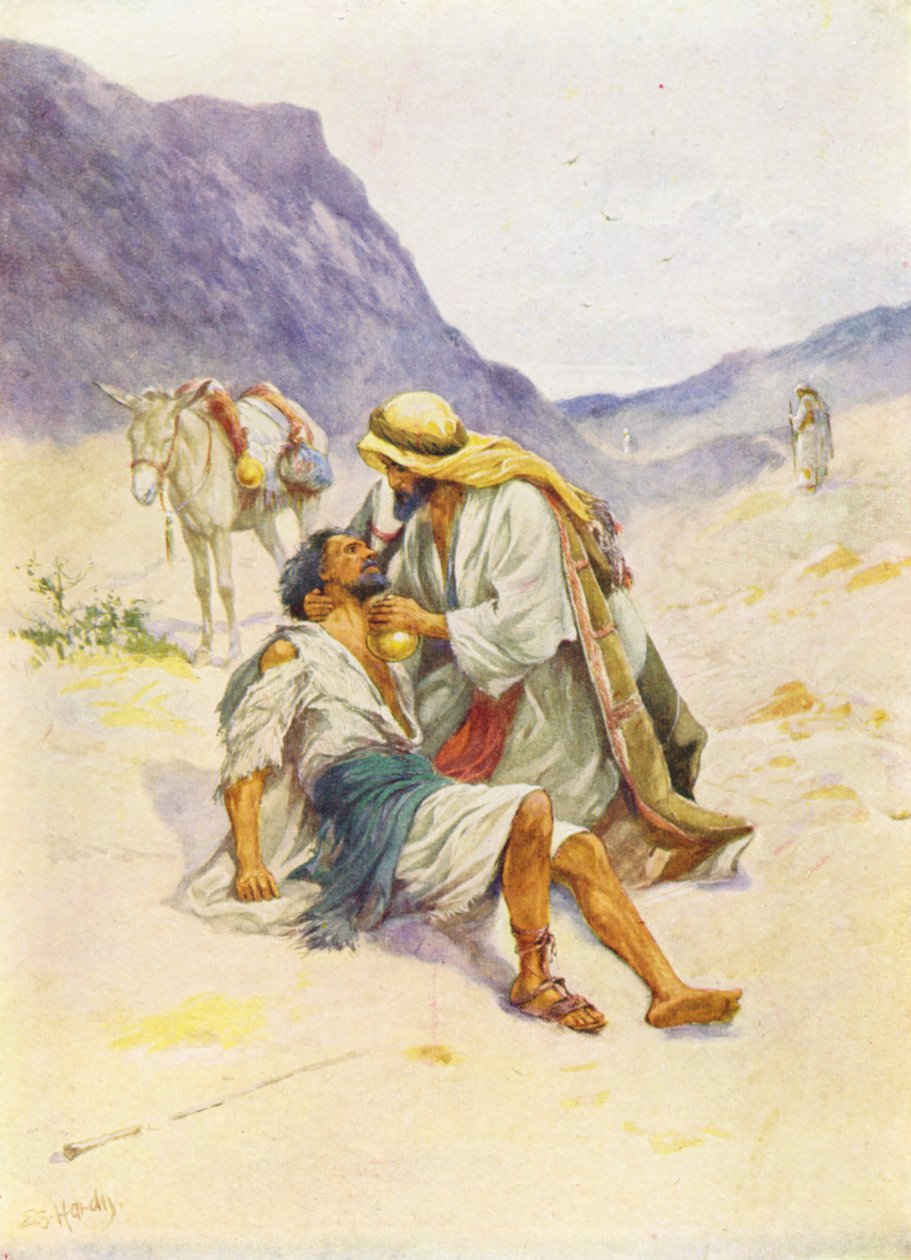 Az irgalmas szamaritánus (színes litográfia) alkotó: Evelyn Stuart Hardy