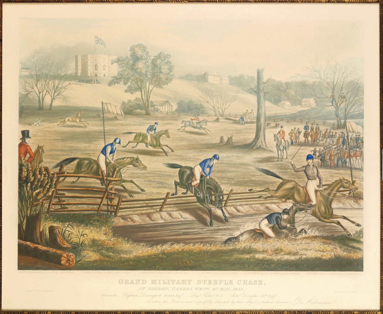 Grand Military Steeple Chase, London, Canada West, 1843. május 9., metszet: J. Harris, 1845 alkotó: Evelyne Marie Alexander