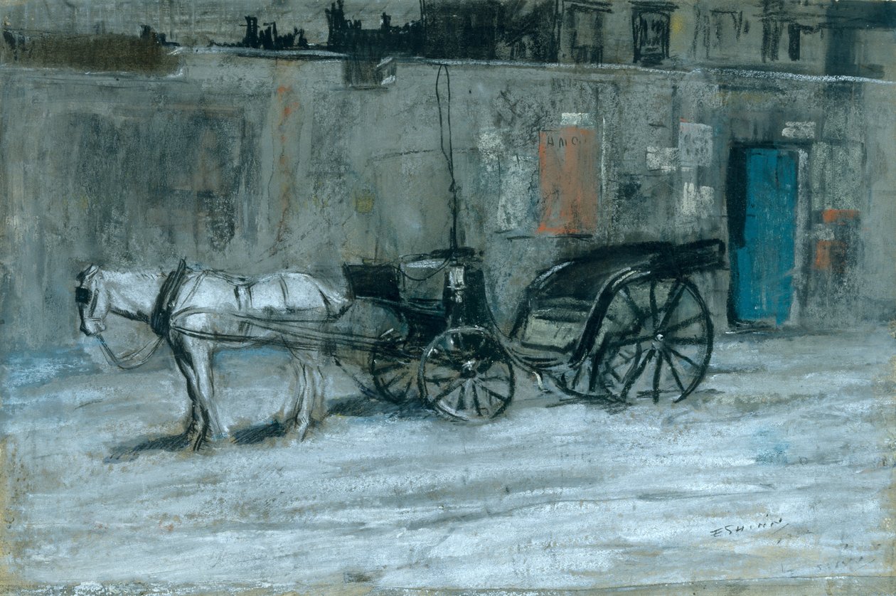 Párizs, ló és hintó, 1900-05 körül (szén, kréta és pasztell, karton) alkotó: Everett Shinn