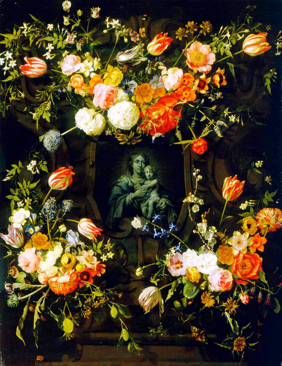 Madonna virágokkal körülvéve, 1662 alkotó: Eykens or Ijkens Ykens