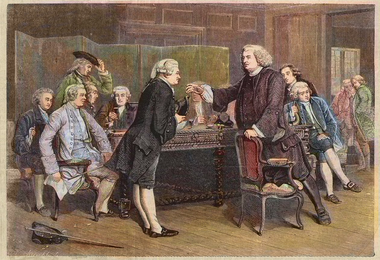 Boswell bemutatkozása az Irodalmi Klubban - Johnson doktor fogadja Boswellt a könyvtárban - Metszet Eyre Crowe festménye után alkotó: Eyre (after) Crowe