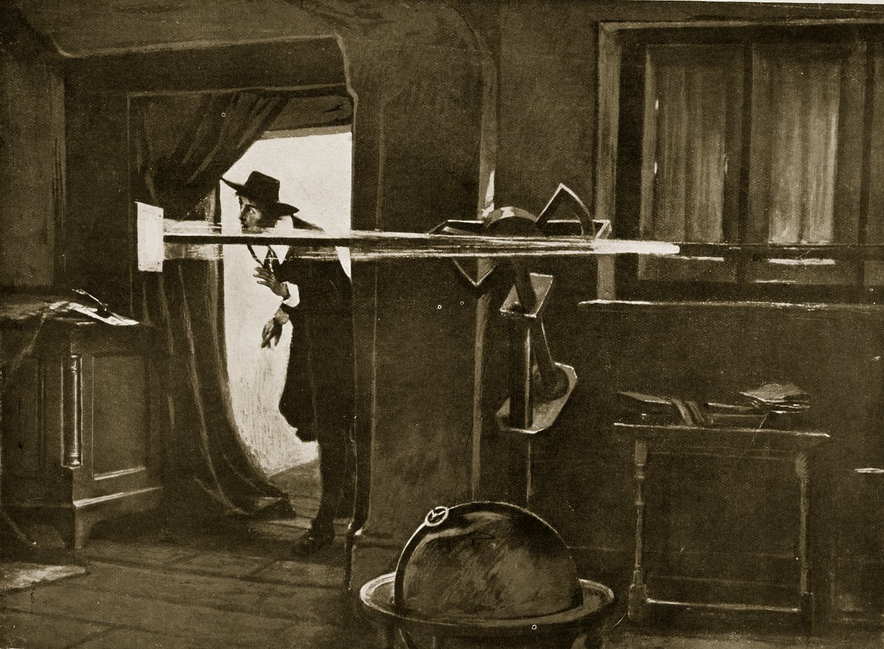 Jeremiah Horrocks a csillagvizsgálójában, illusztráció a „Hutchinson története a brit nemzetről”, 1923 körül alkotó: Eyre Crowe