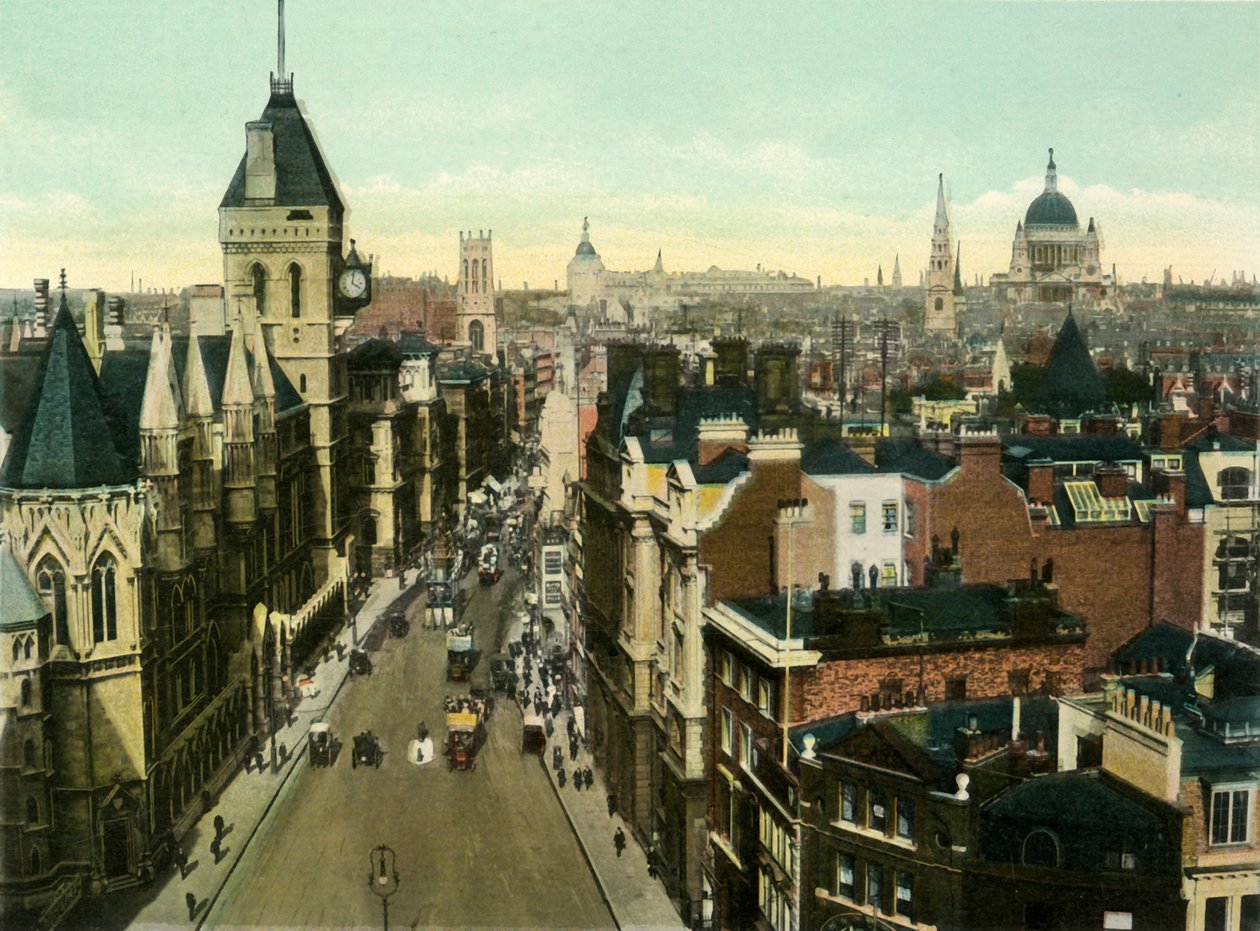 Kilátás a St. Clement Danes felől, amely a törvényszékeket mutatja, 1900-as évek. alkotó: Eyre and Spottiswoode