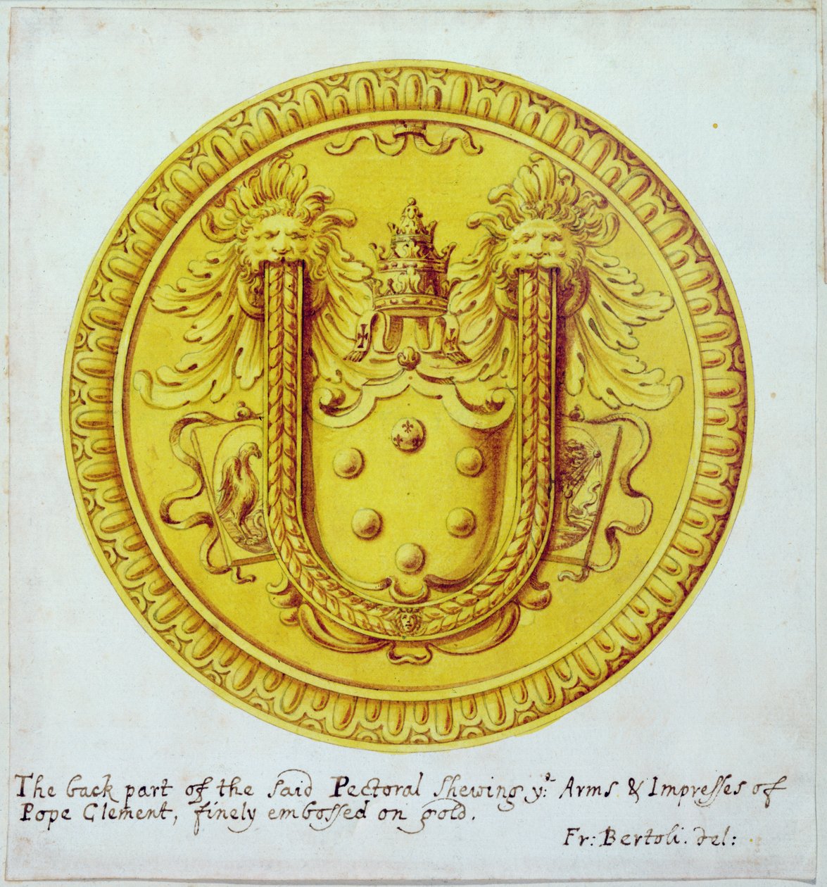 Hátulnézet egy aranyból és ékszerekből készült melldíszről, amelyet Cellini készített VII. Kelemen pápának 1729-ben, 1523-34 körül. alkotó: F. Bertoli