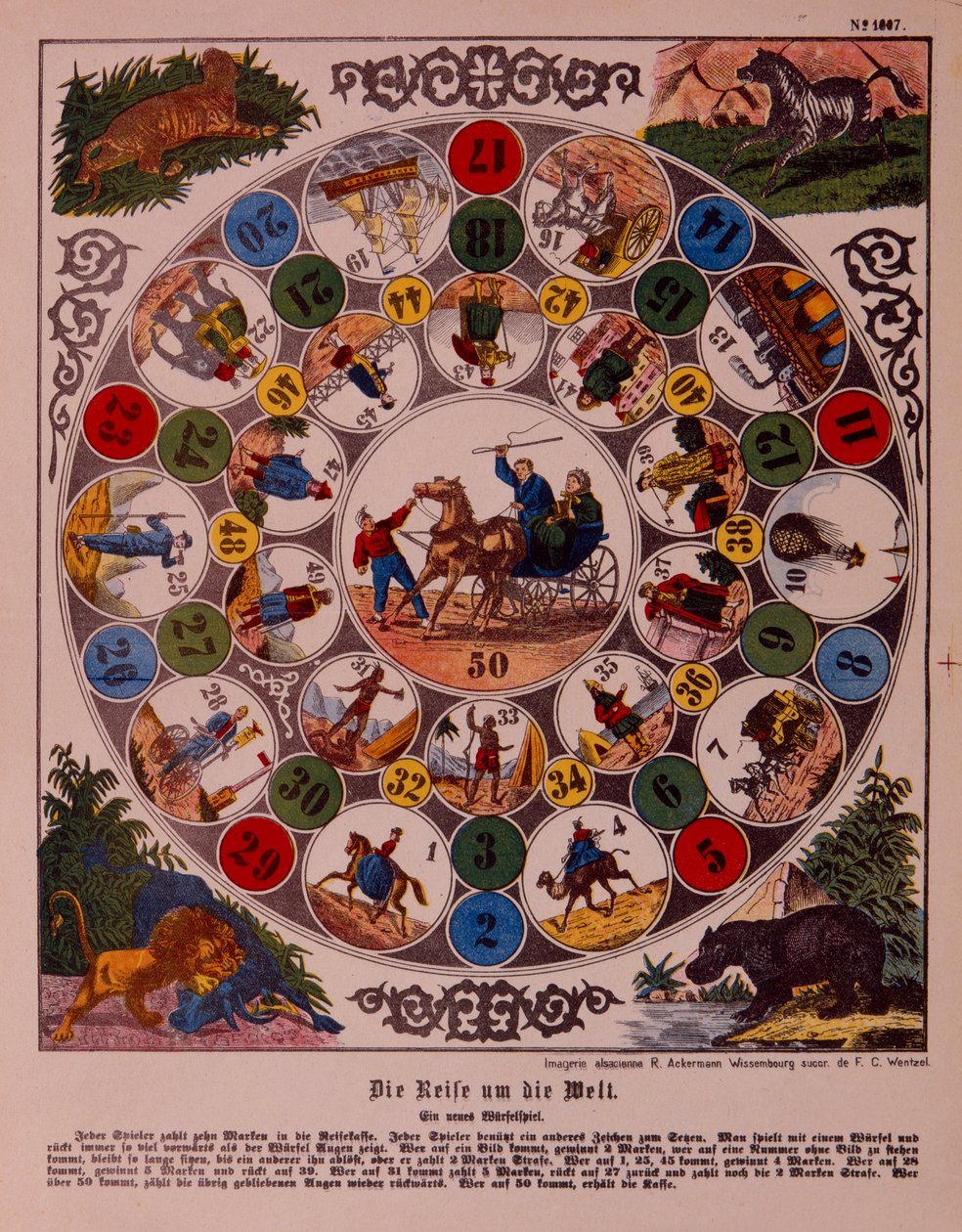 Game of Voyage Around the World, kiadó: Ackermann, Wissembourg alkotó: F. C. Wentzel