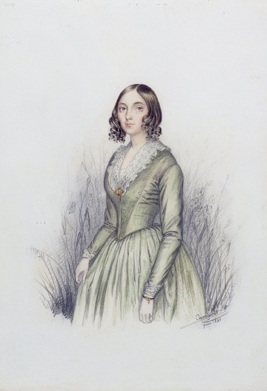 Fiatal hölgy portréja zöld ruhában, 1841 (wc és ceruza papíron) alkotó: F. Camaret