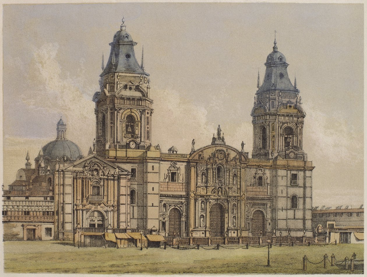 A limai katedrális, illusztráció Mariano Felipe Paz Soldan (1821-86) "Geografia del Peru" című művéből, 1863. alkotó: F. Delamare