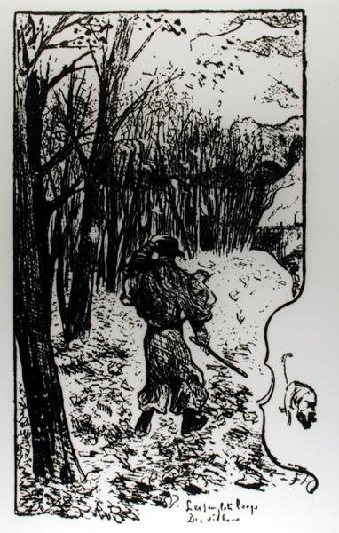 Verlaine őszi tájban, illusztráció az Impression dAutomne: Les Sanglots Longs című művéből, Paul Verlaine (1844-96) alkotó: F.A. Cazals