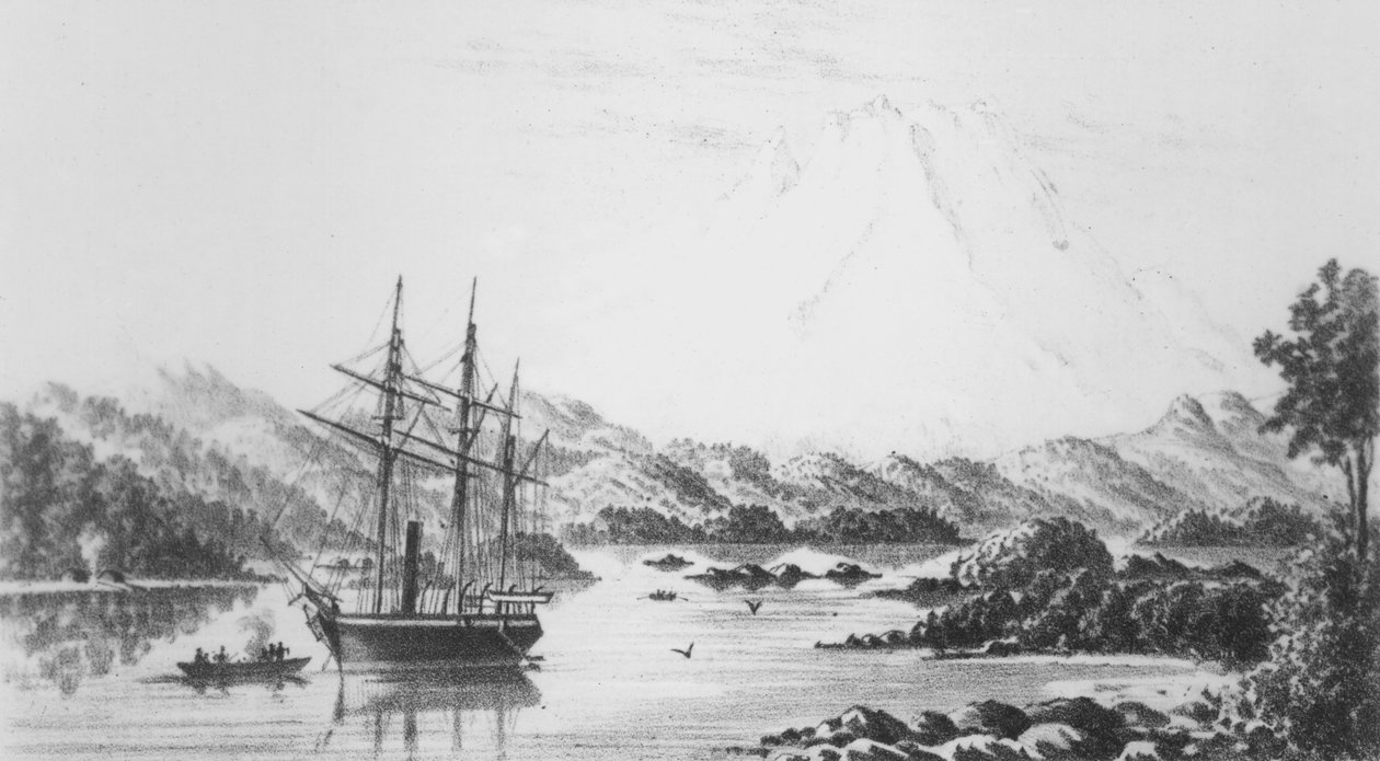 Mount Burney a Vidra-szigetekről alkotó: F.C.P. Vereker
