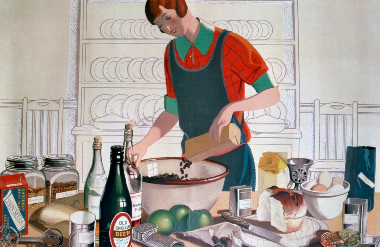 A Birodalom karácsonyi puding készítése c. 1920-as évek színes litográfia alkotó: FC Harrison