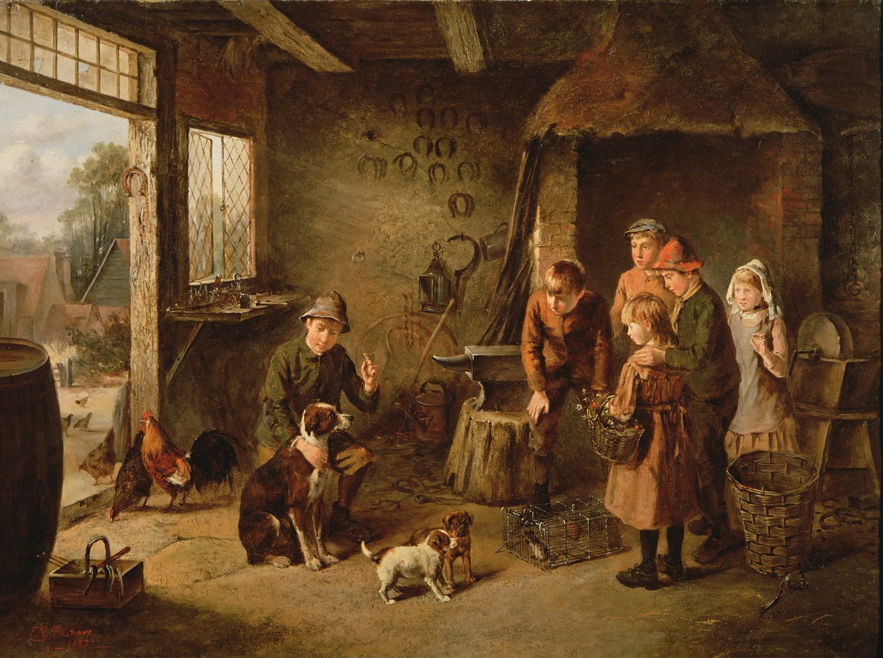 Egy nap a kovácsműhelyben, 1887 alkotó: F.G. Pasmore