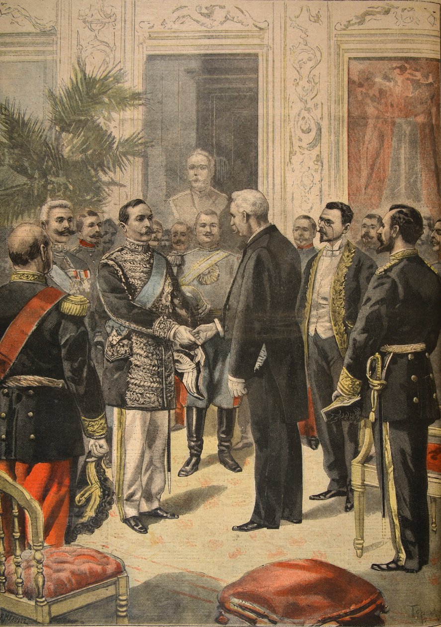 Oroszország nagykövete, Ourousoff herceg az Elysée-ben, illusztráció a "Le Petit Journal"-ból: Supplement illustre", 1898. március 6. alkotó: F.L. and Tofani, Oswaldo Meaulle