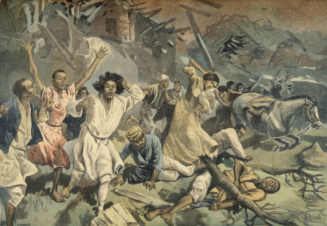 Cyclone Mayotte-ban, a Le Petit Journalból, 1898. március 27 alkotó: F.L. and Tofani, Oswaldo Meaulle