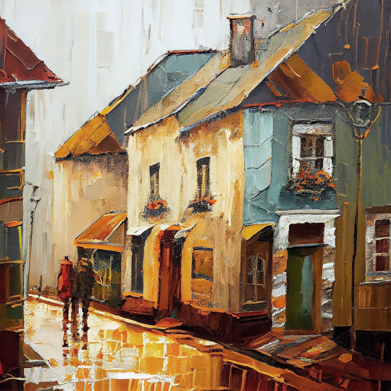 A Country Village Street, absztrakt festmény vásznon, faliképek nyomtatványok alkotó: F. Abderrahim