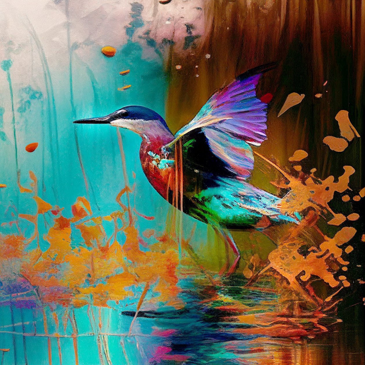 Absztrakt Bird vásznon eladó, Claude Monet festmény inspiráció alkotó: F. Abderrahim