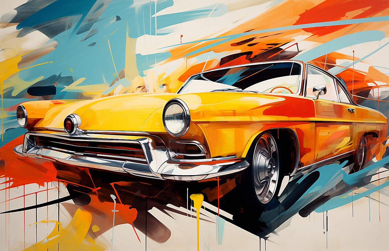 Abstract Old American car painting , the 70s & 60s, wall Art print  alkotó: F. Abderrahim
