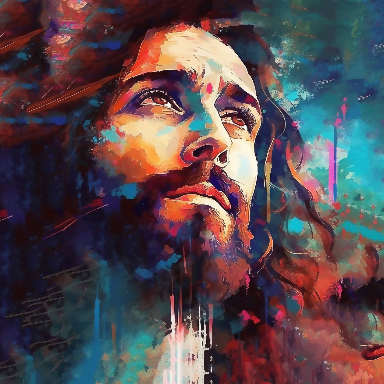 Absztrakt arc egy jóképű Jézus Chris festmény, Wall Art | Vászon nyomatok alkotó: F. Abderrahim