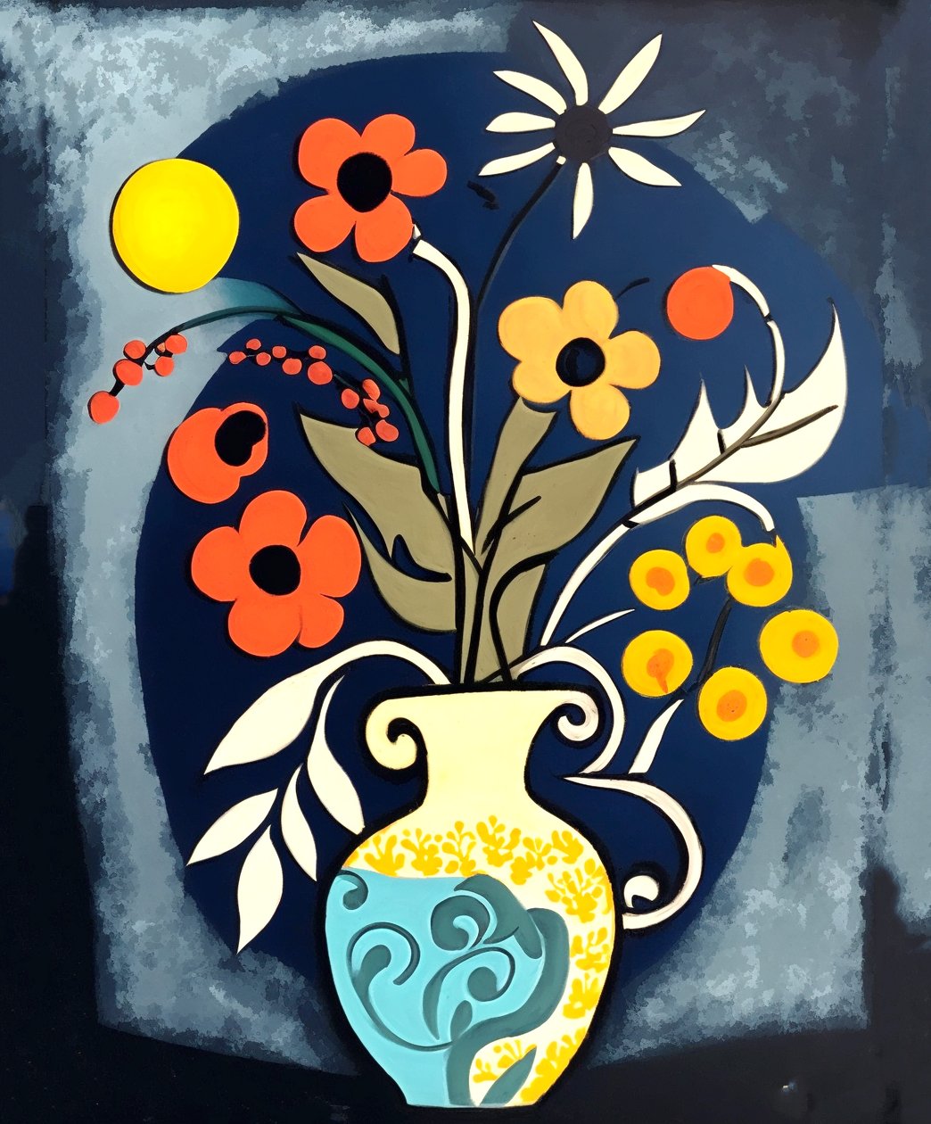 Absztrakt impresszionista festmény virágok egy vázában, Wall Art | Vászon nyomatok alkotó: F. Abderrahim