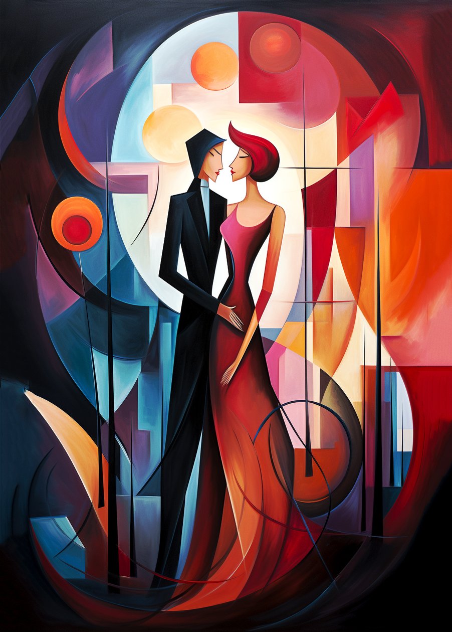 Absztrakt olajfestmény pár szerelmes, vibráló szín, Wall Art | Vászonnyomatok alkotó: F. Abderrahim