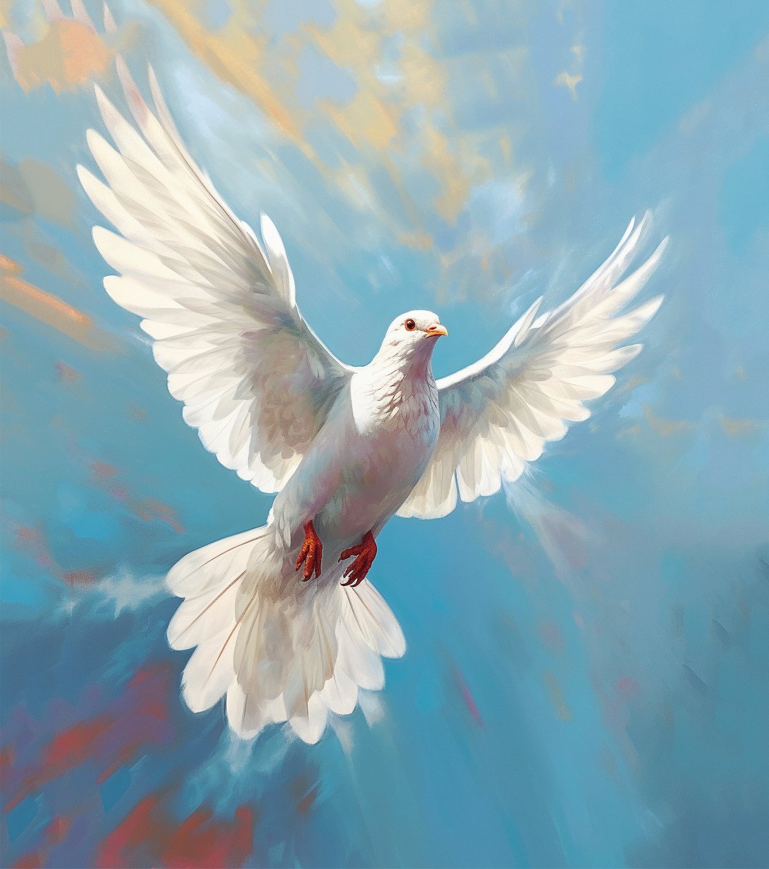 Galamb repülés közben, béke szimbólum madár, minimalista olajfestmény, falra Art print alkotó: F. Abderrahim