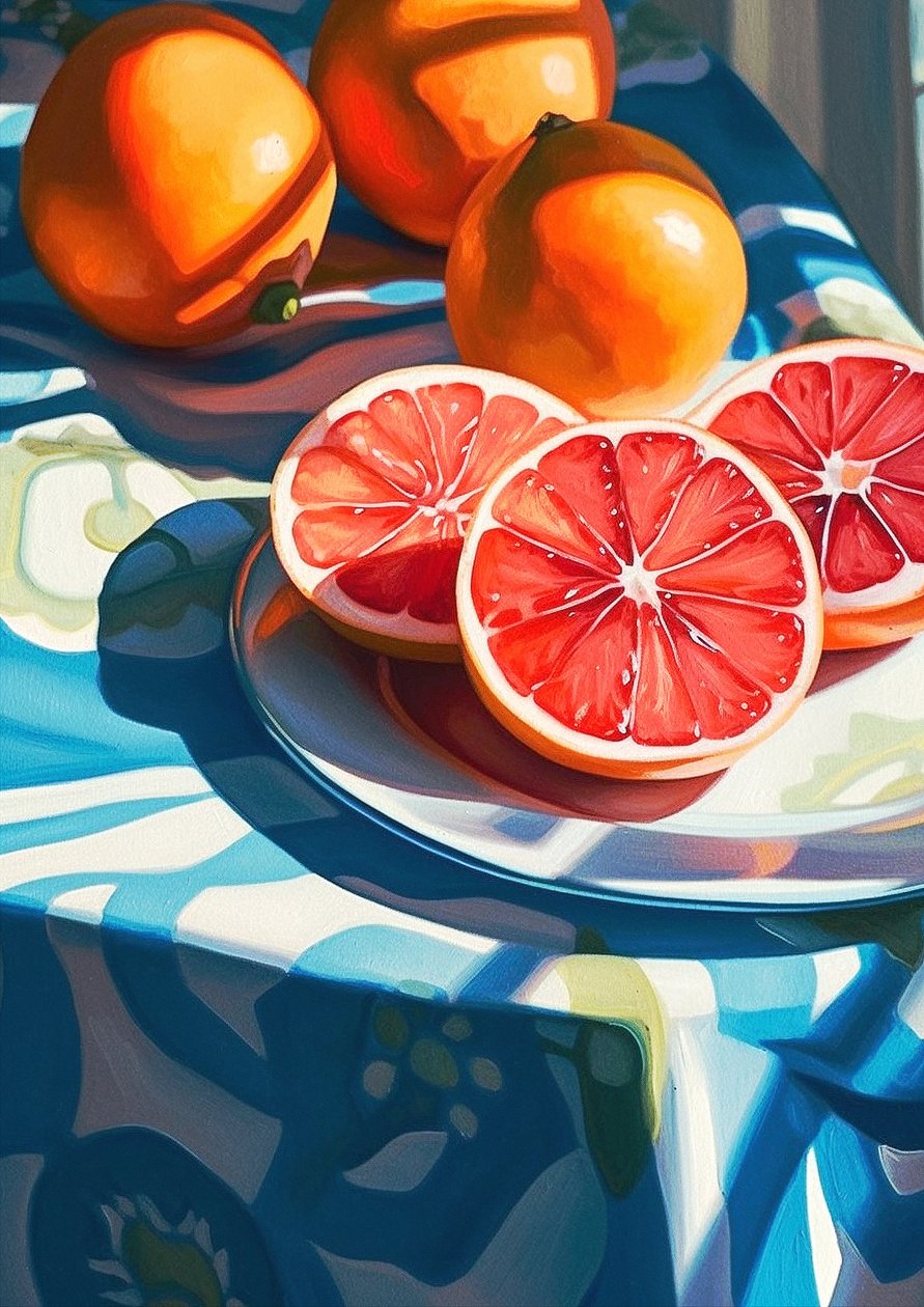 Grapefruit szeletek, dekoráció konyha csendélet festmény, képzőművészeti nyomatok online alkotó: F. Abderrahim