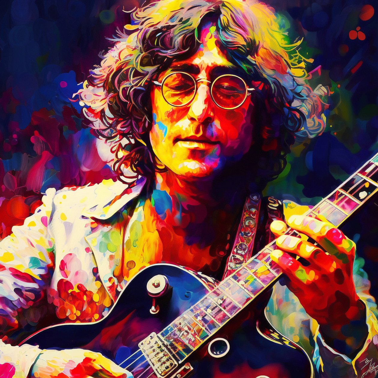 John Lennon portré festmény, előszoba és nappali dekoráció alkotó: F. Abderrahim