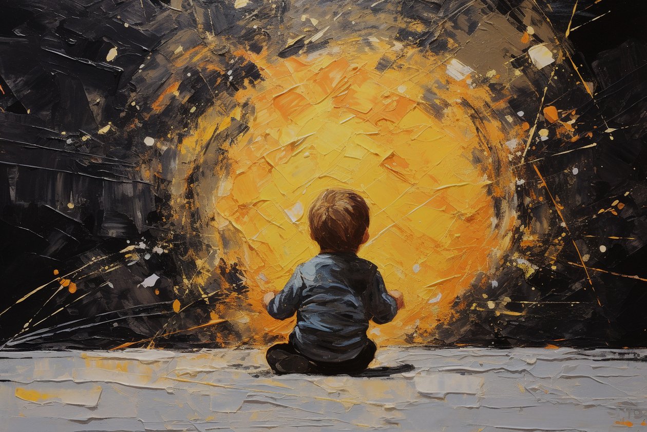 Ártatlan portré, minimalista festmény impasto ecsetvonások, művészeti nyomatok alkotó: F. Abderrahim