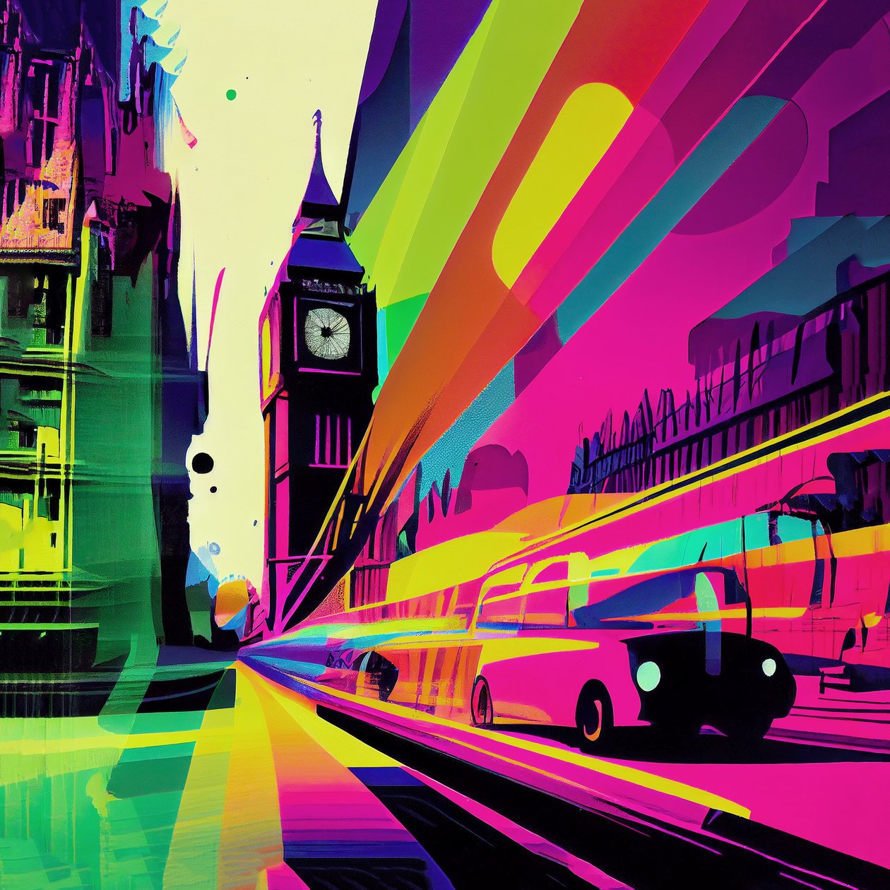 London színes szürrealista rajzfilmek, képregényes absztrakció, UK wall art printek alkotó: F. Abderrahim