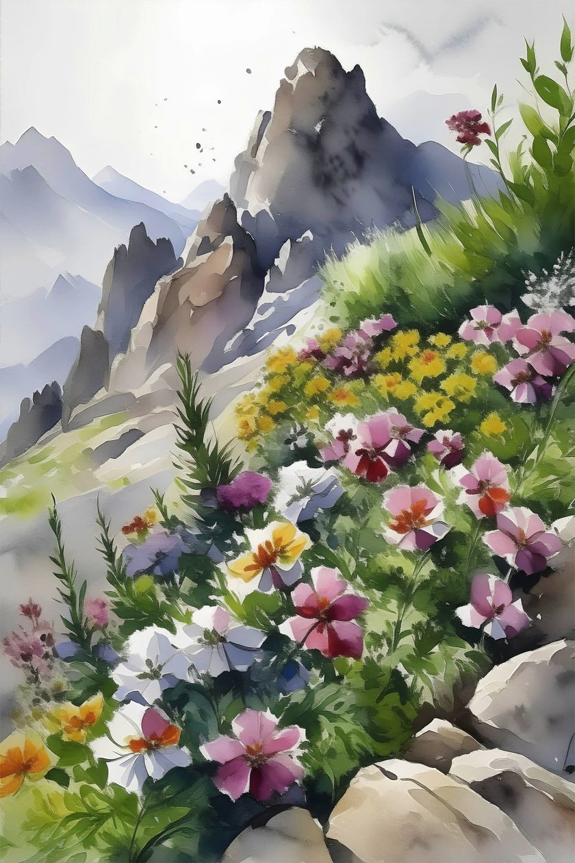 Mountain Summit Virágok, botanikai és természeti jelenet fali művészeti nyomatok alkotó: F. Abderrahim