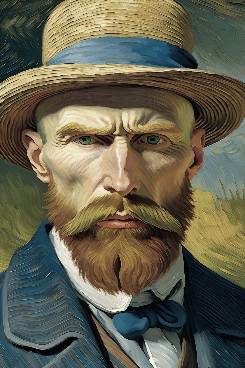 Retro vintage, portré festmény egy férfi, van gogh, stílus, faliképek, nyomatok alkotó: F. Abderrahim