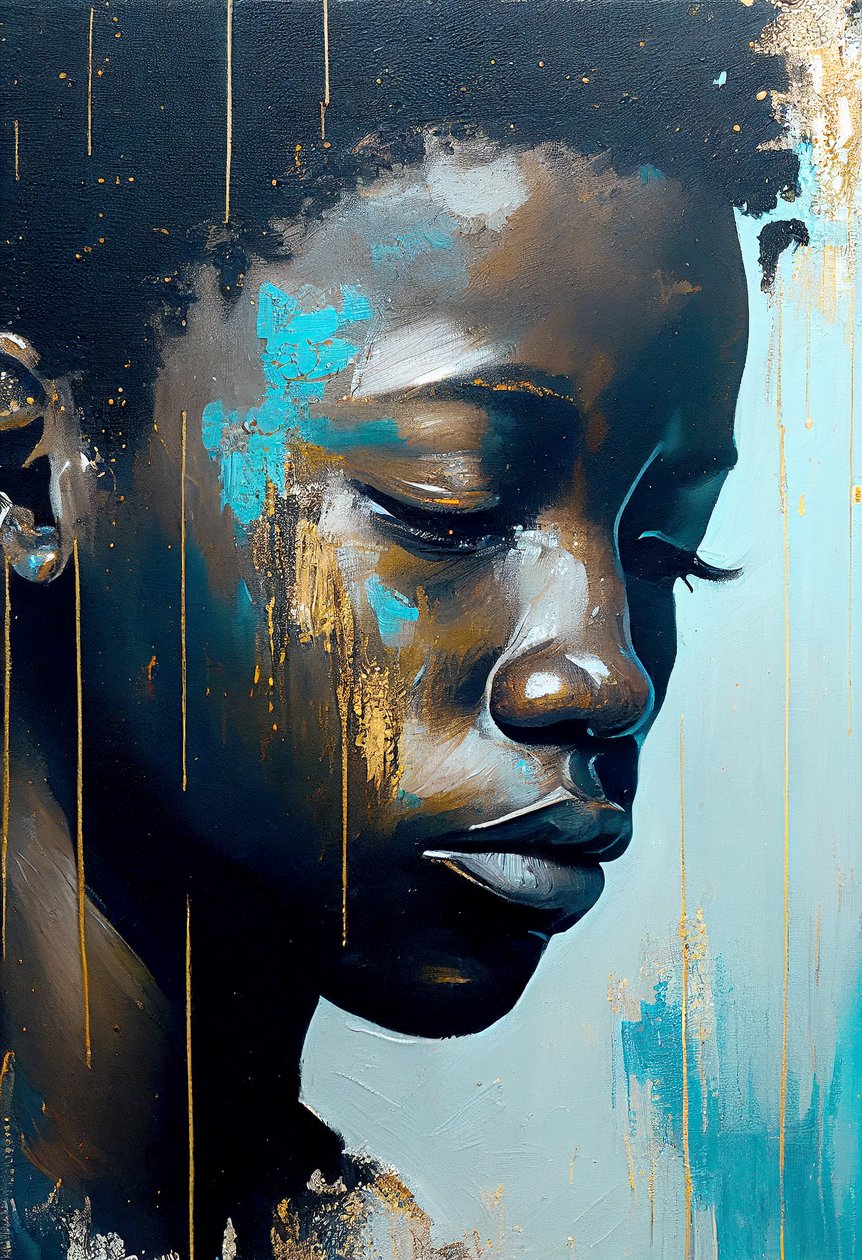 Absztrakt fiatal afrikai férfi vásznon, Wall Art nyomatok alkotó: F. Abderrahim