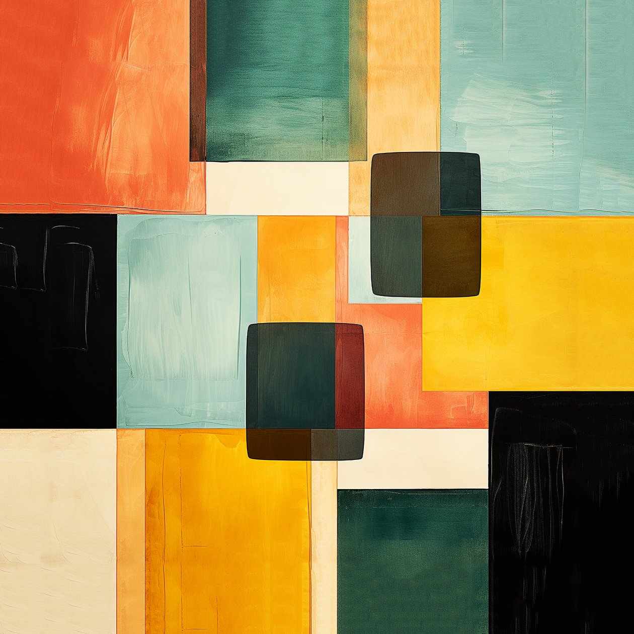 absztrakt négyzet kompozíciók festmény minta design, Wall Art | Vászon nyomatok alkotó: F. Abderrahim