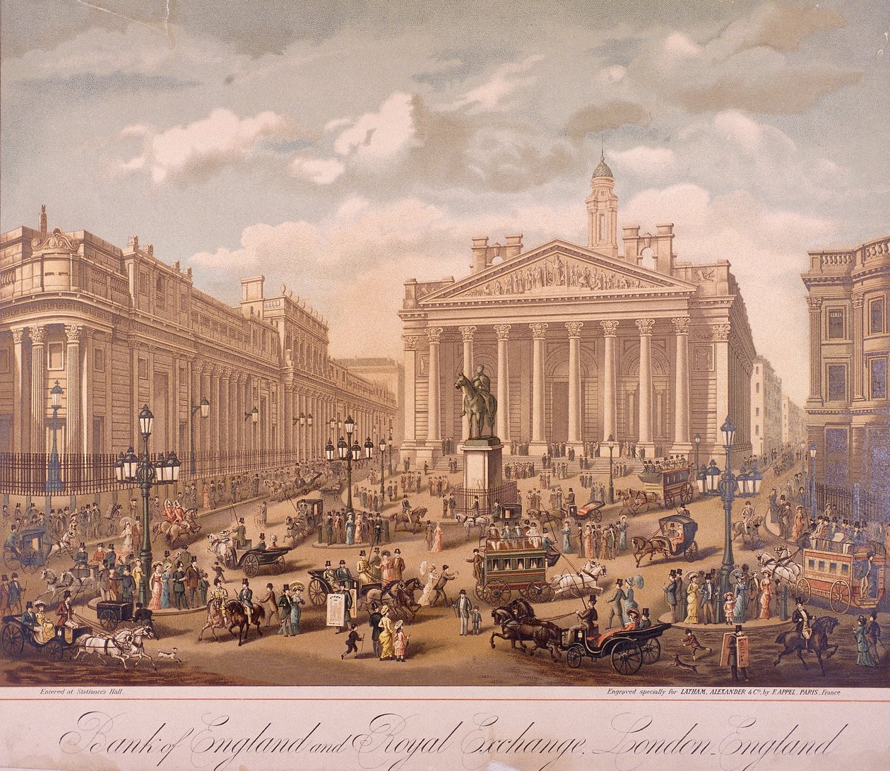 Bank of England és Royal Exchange, London, 1860 alkotó: F Appel