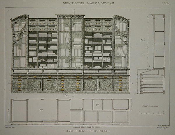 Írószerszekrény terv, 1900 körül megjelent "Menuiserie d