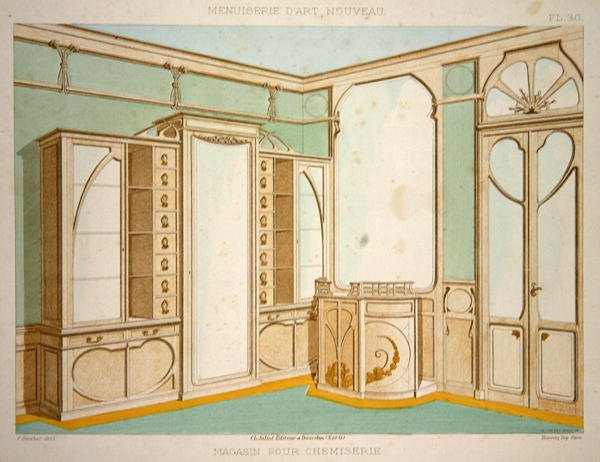 Egy ingszabó műhely belső kialakítása, 1900 körül megjelent "Menuiserie d