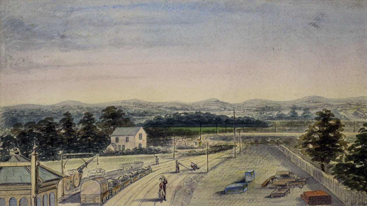 Kilátás a hídról a vasútállomáson, Lingfield, Surrey, Crowhurst felé néz alkotó: F. J. P.