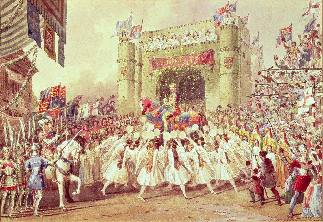 "The Shower of Gold", jelenet Charles Kean V. Henrik című produkciójából, Princess Theatre, 1859 alkotó: F. Lloyds