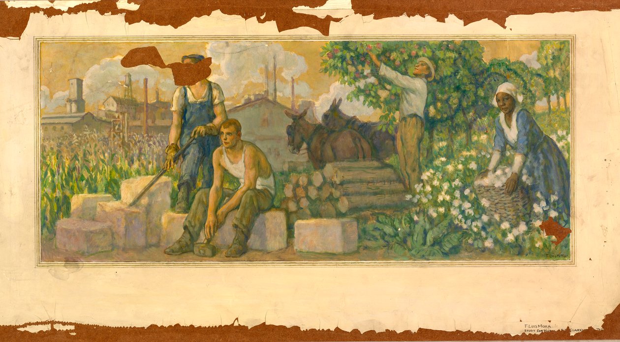 Abundance of Today falfestmény, Clarksville, Tennessee Post Office, kb. 1937-1938. alkotó: F. Luis Mora