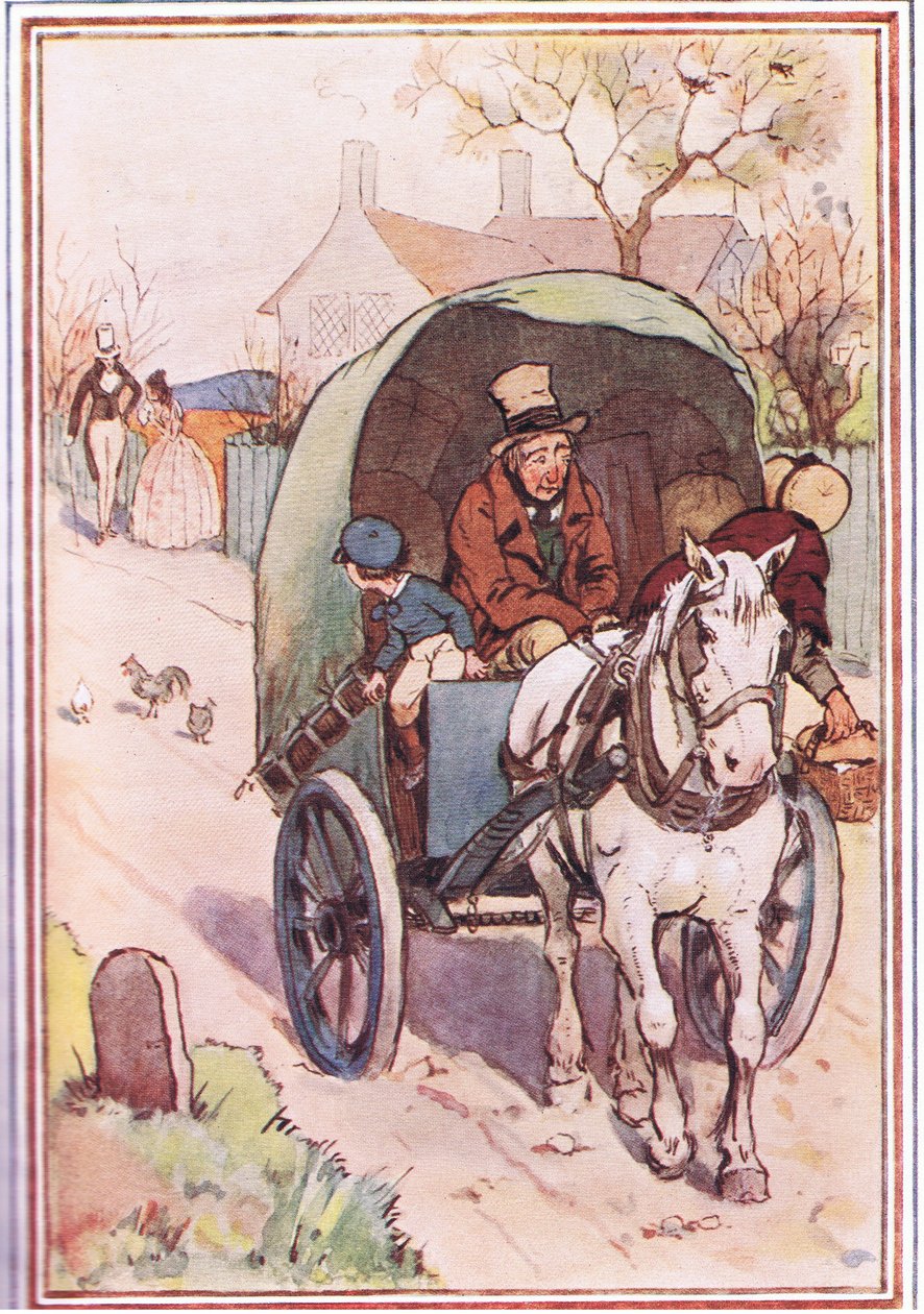 Ahogy távolodtak, anyja kiszaladt a kapun, illusztráció David Copperfieldtől, 1914 alkotó: F. M. B. Blaikie