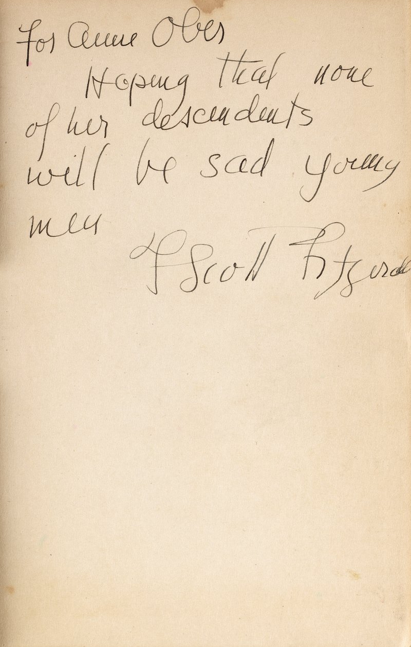 A szerző felirata az „All the Sad Young Men” első kiadásának elején. alkotó: F. Scott Fitzgerald