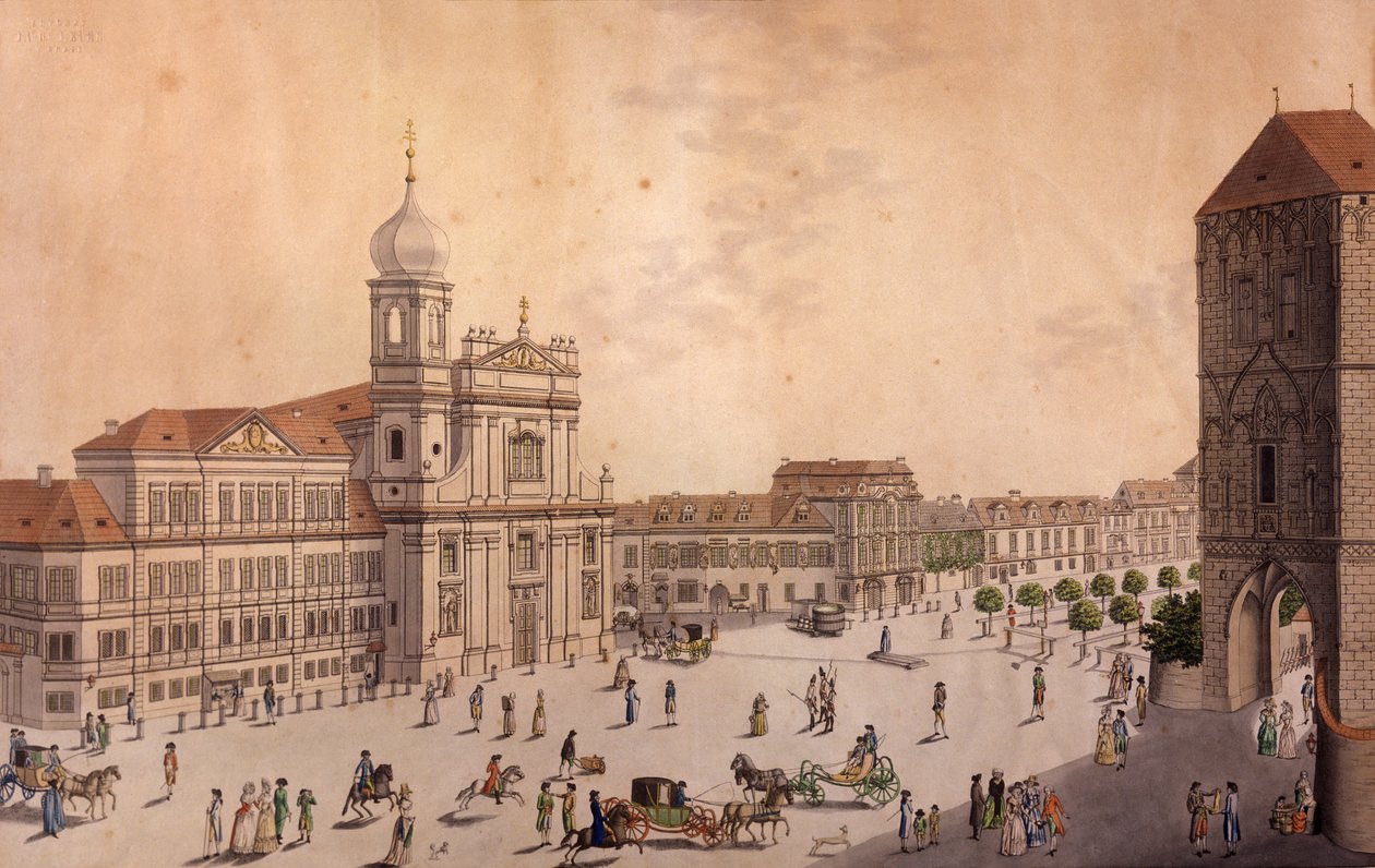 Hybern tér, Prága (színes rézkarc és rézmetszet) alkotó: F. and Heger, P. Heger