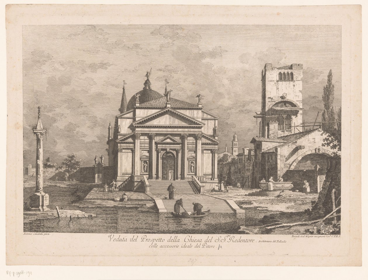 Kilátás a velencei Il Redentore-ra Veduta del Prospetto della Chiesa del S.S.mo Redentore (cím a tárgyon) Velence látványa Canaletto tervei után (sorozat címe) alkotó: Fabio Berardi