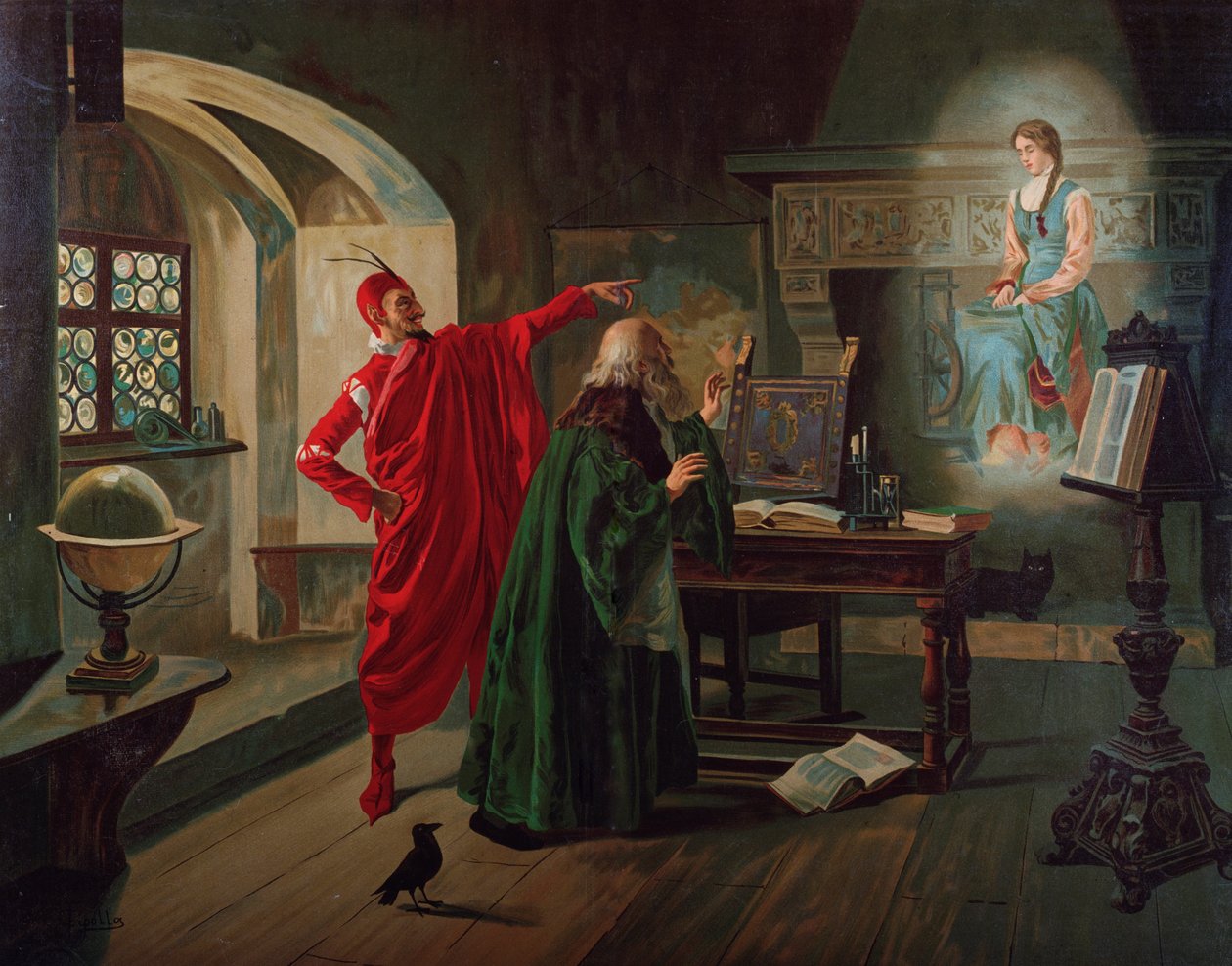 Marguerite, Faust és Mephisto jelenet a Faustból, Charles Gounod (1818-1893) 1900 körül alkotó: Fabio Cipolla
