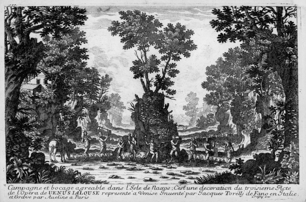 Illusztráció Francesco Sacrati „La venere jealous” (Vénusz féltékeny) című operájának III. felvonásához. A dekorációt Jacopo Torelli készítette alkotó: Family Aveline