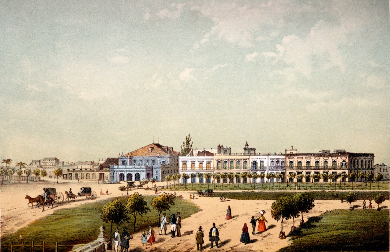 A Teatro de Tacon és a Paseo de Isabel II egy része, a Monseratte kapujából nézve, 1840 alkotó: Federico Mialhe