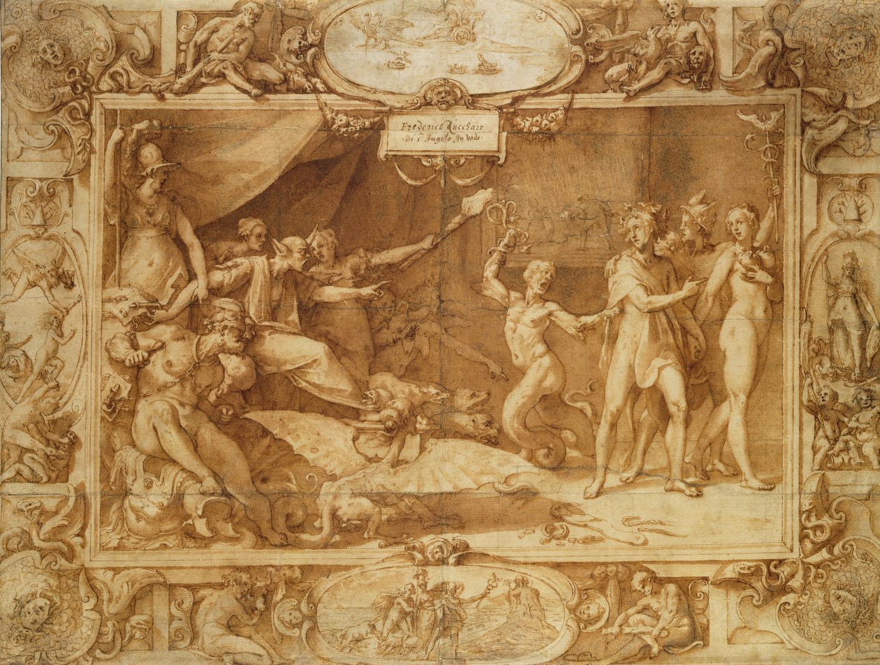 Apollót tévútra vezetik, 1572 körül (toll és tus, ceruzával, pauszpapíron) alkotó: Federico Zuccaro
