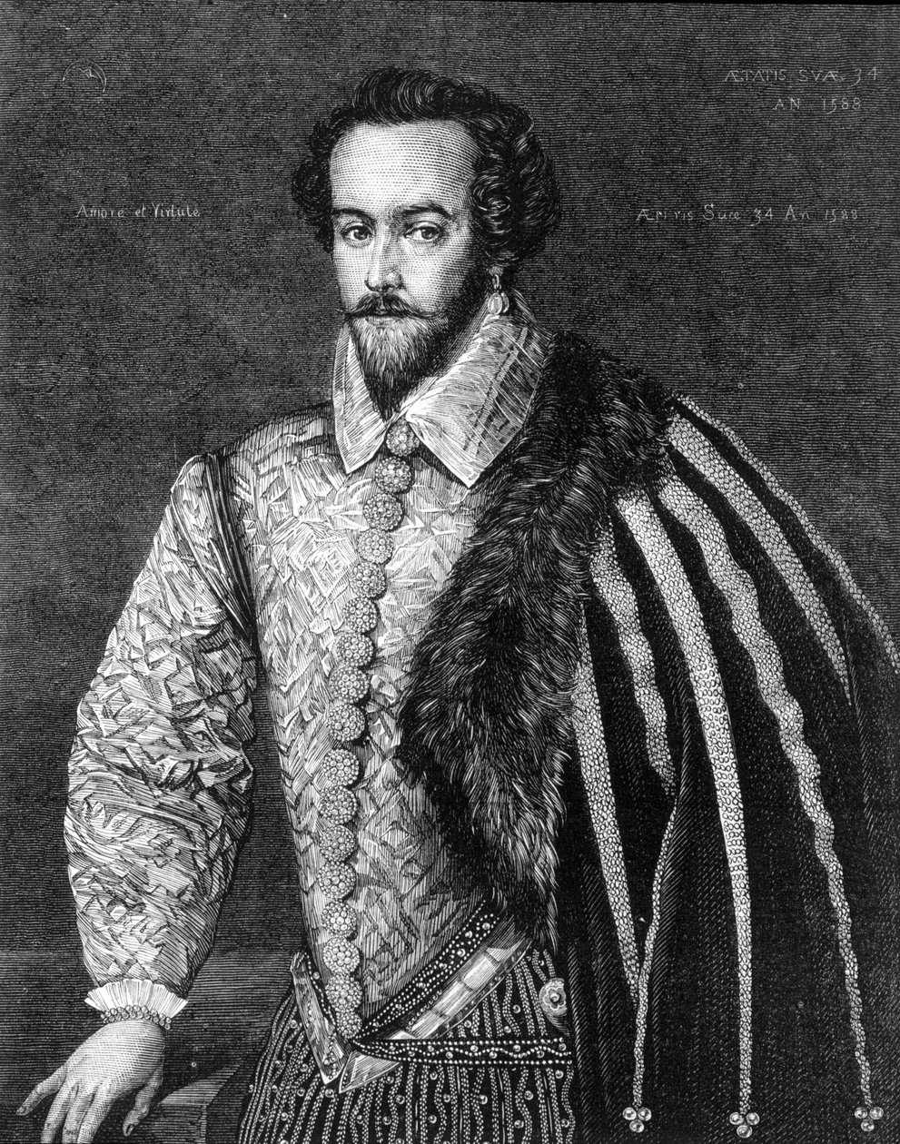 Sir Walter Raleigh (1554-1618) angol navigátor, udvaronc és író portréja. Metszet egy 1588-as Federico Zuccarónak (vagy Zuccarinak) (1549-1609) tulajdonított festmény után. alkotó: Federico (after) Zuccari or Zuccaro