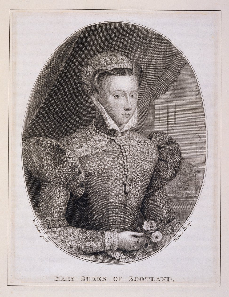 Mária skót királynő (1542-87), vésette George Vertue (1684-1756) (metszet) alkotó: Federico (after) Zuccaro