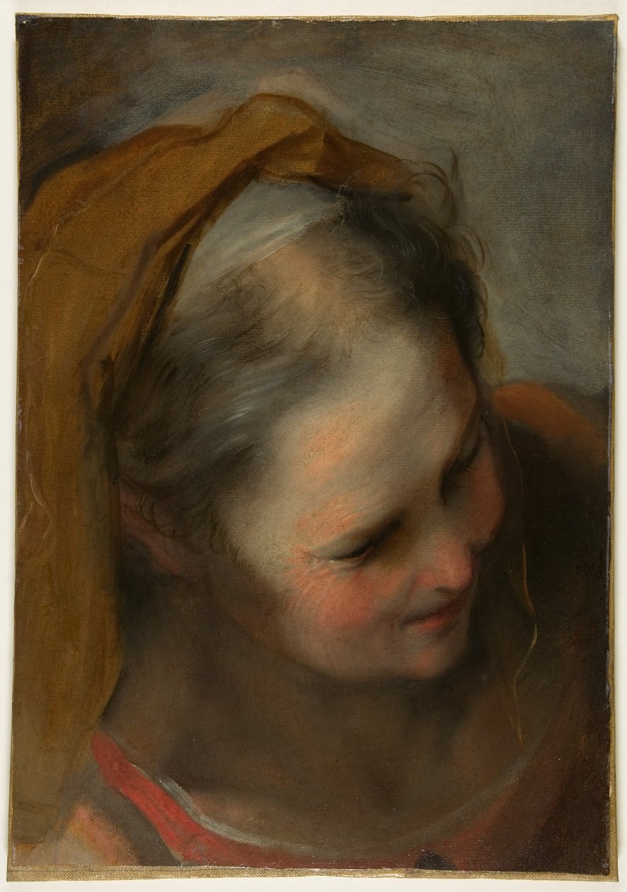 Jobbra lefelé tekintő idős nő feje (Szent Erzsébet) alkotó: Federico Barocci