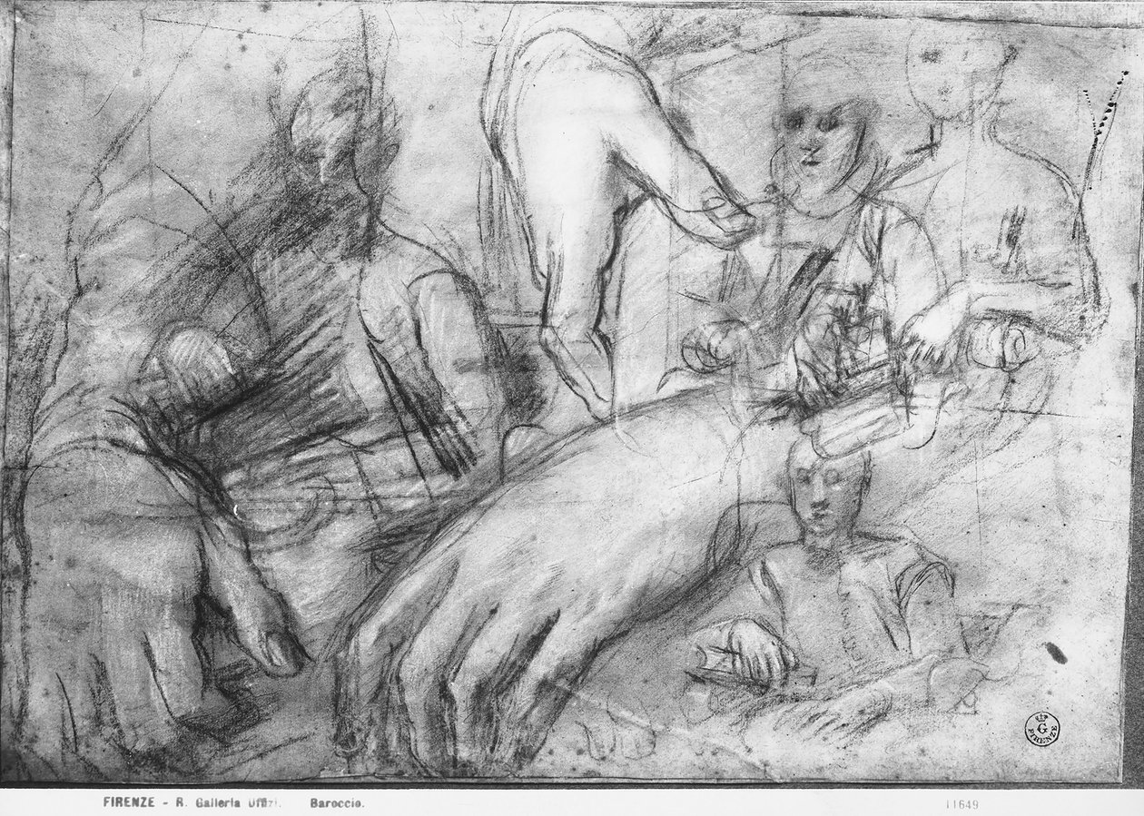 Kezek tanulmányozása Ippolito della Rovere portréjához (fekete, piros és fehér kréták papíron) alkotó: Federico Fiori Barocci or Baroccio